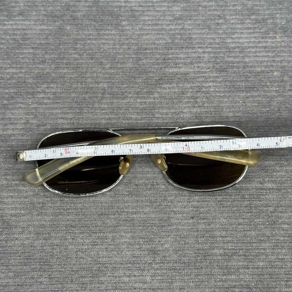 Vintage Aviator 60s Style AO Sunglasses Silver Tone Metal Frame Amber Navigator